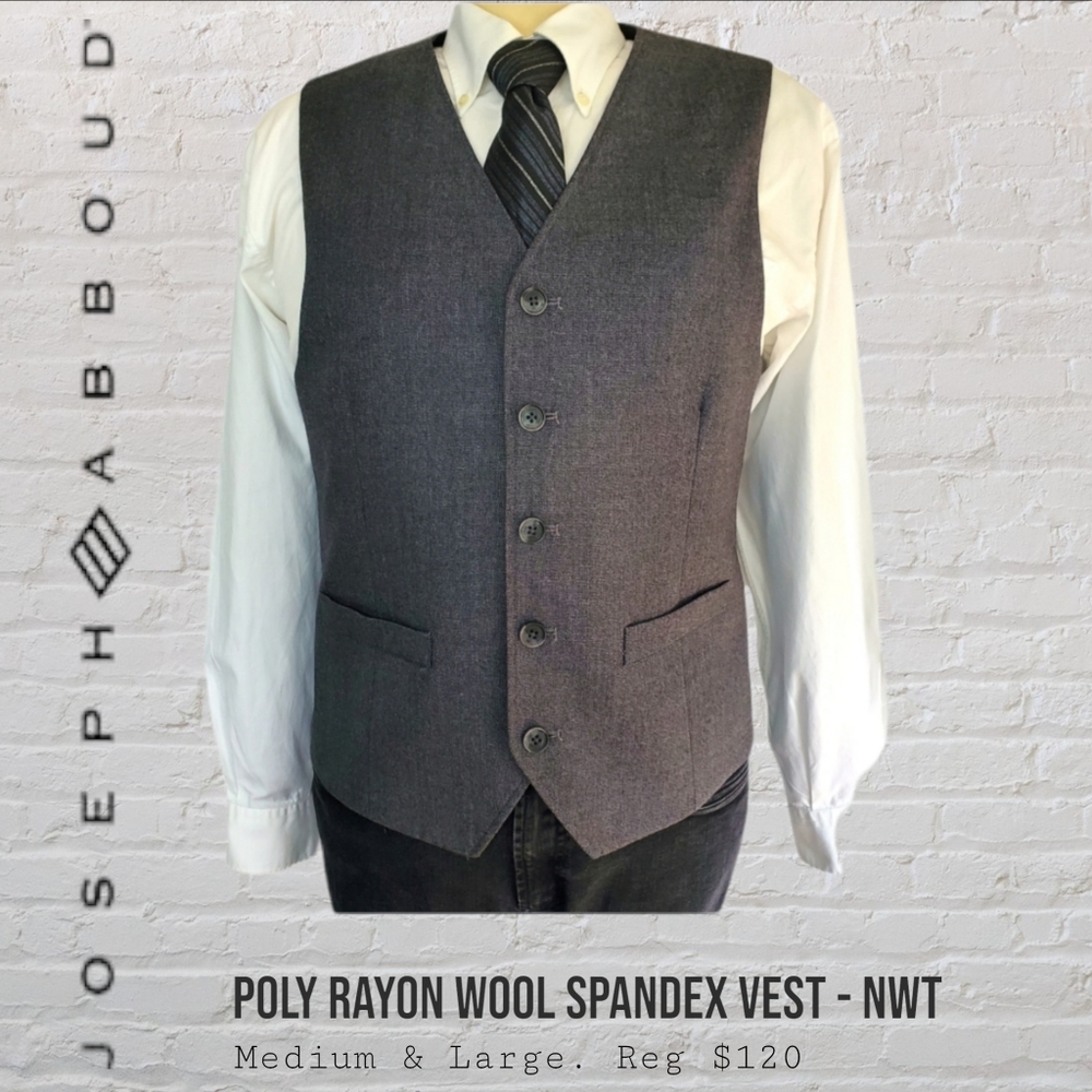 Joseph Abboud Poly Rayon Wool Spandex Blend Vest Men's Medium, Large Charcoal